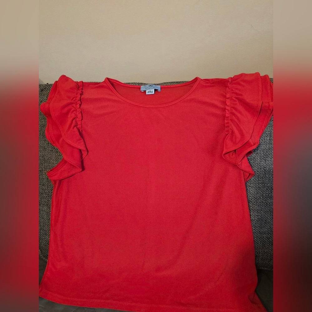 CeCe Vibrant Red Ruffle Sleeve Blouse